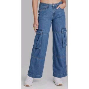 Wild Fable Mid Rise Baggy Cargo Medium Wash Jeans 10R NWT